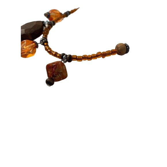 Necklace Orange Acrylic and Brown Wooden Beads Adjustable 21" Boho Chic - Picture 5 of 5